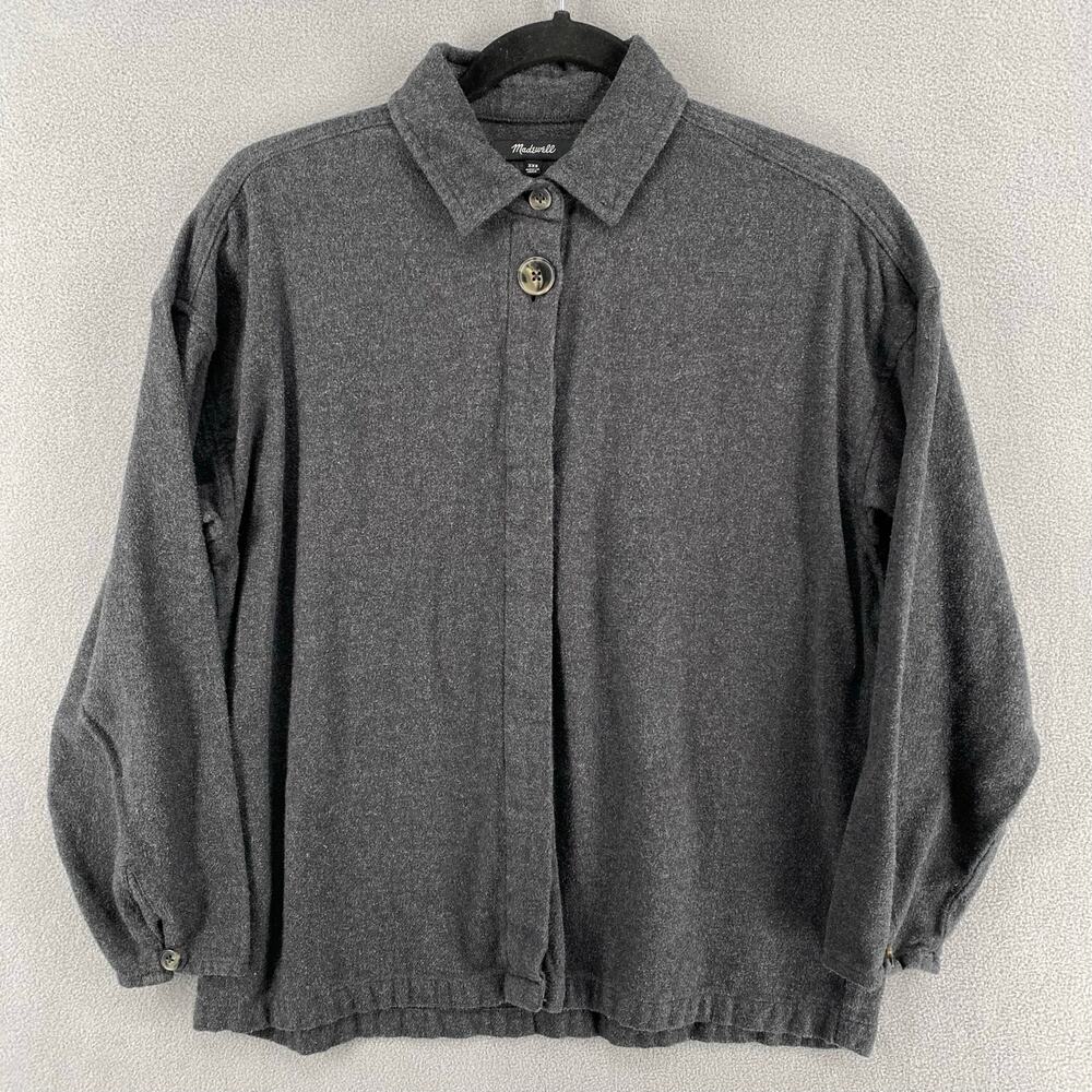 Madewell Flannel Bromley Shirt Womens XXS Grey AD677 Boxy Fit Cotton Long Sleeve